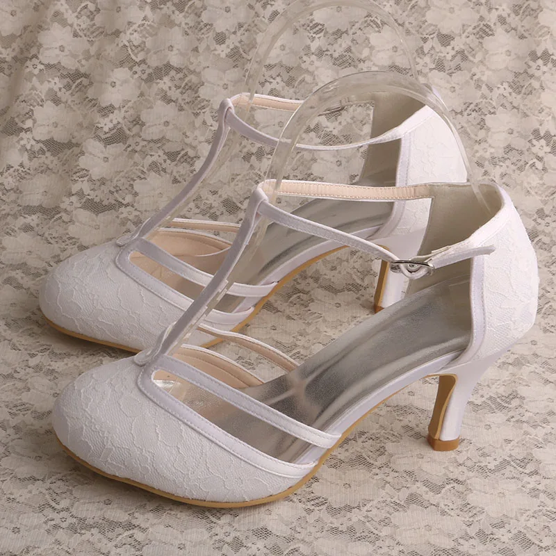 Кружевные сандалии для женщин; свадебные туфли для невесты с Т-образным ремешком цвета слоновой кости; 3 дюйма