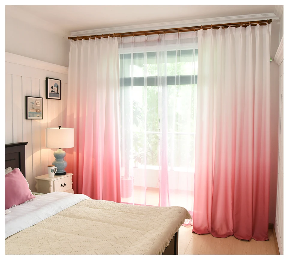 Gradient Color Window Curtains For Living Room Bedroom Rainbow Sheer Tulle Curtains And Blackout Curtains For Window Shading