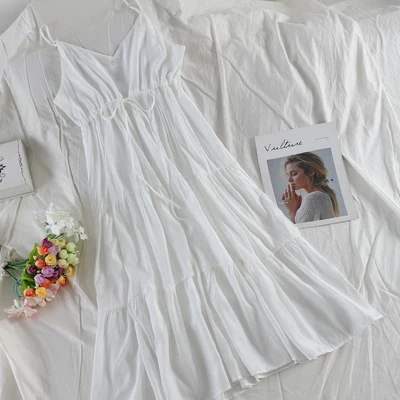SKOONHEID корейское женское летнее платье с рюшами, французские романтические вечерние однотонные шифоновые платья в стиле бохо, длинное платье миди без рукавов на бретелях, сарафан - Цвет: white