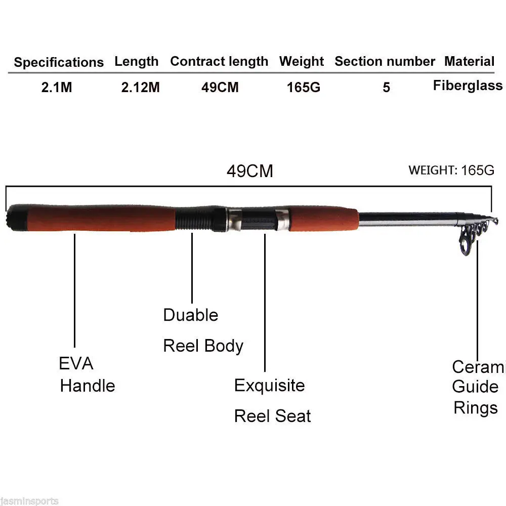 JSM 2.1 متر الصيد قضيب بكرة كومبو تلسكوبي الغزل قضيب و بكرة حقيبة الصيد معالجة عدة الساخن بيع