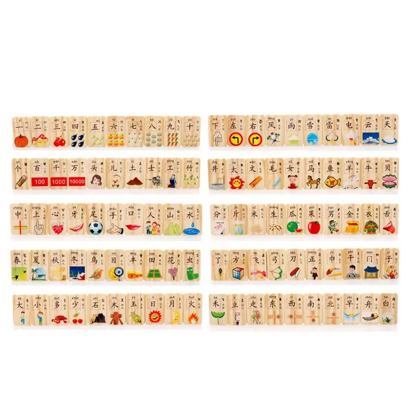 100 шт./компл. деревянный домино игровой игрушки для детей китайский иероглиф фрукты Монтессори Развивающие детские игрушки