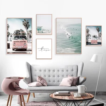 

Home Decorative Canvas Paintings Nordic Sea Scenery Coconut Tree Pictures Wall Artwork Prints Modular Poster For Living Room