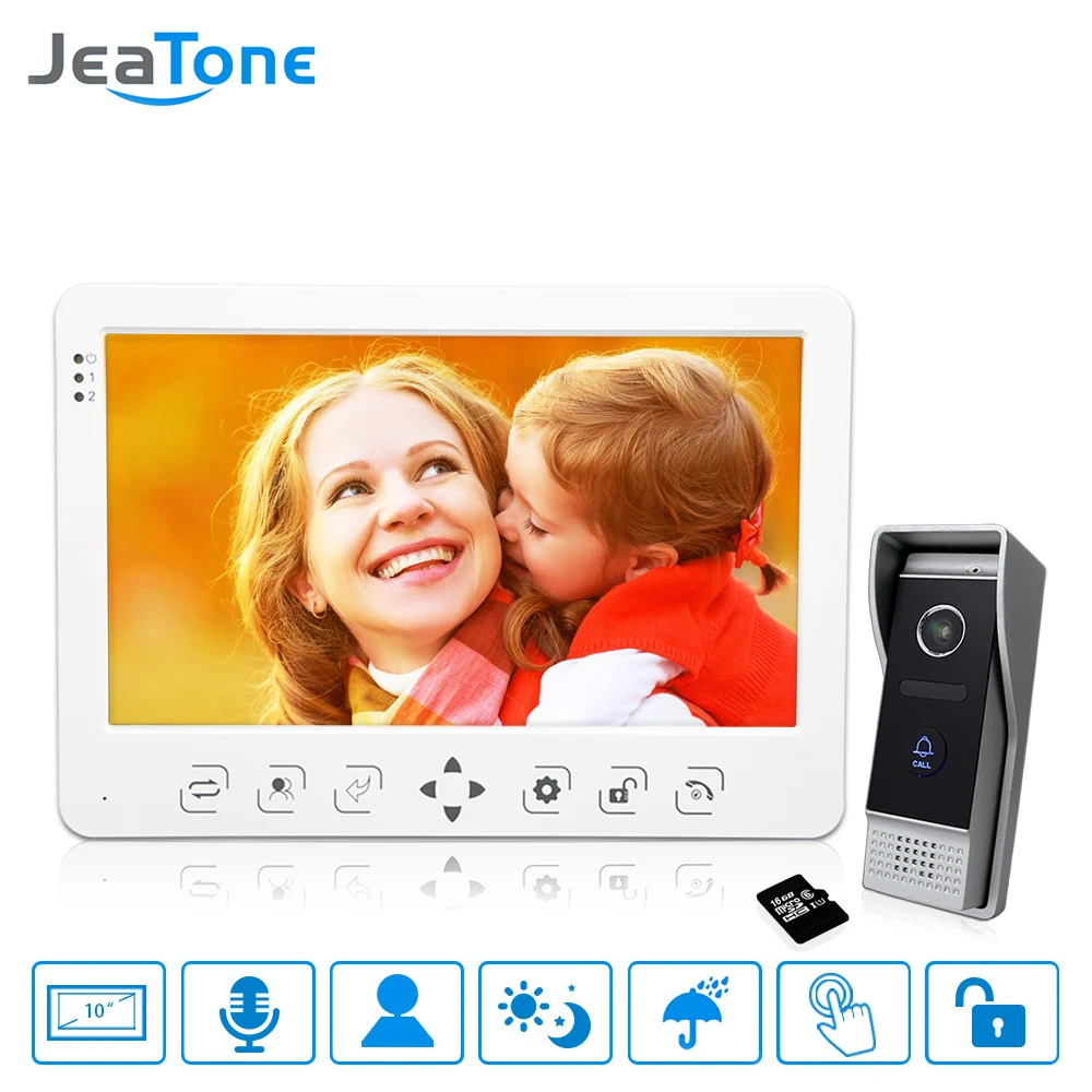 10 inch Video Door Phone Doorbell Intercom System Touch Key Monitor+1200TVL Call Button+16G Card Motion Detection/Voice Message