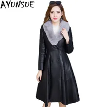AYUNSUE большой размер 6XL pu кожаная куртка женская новая зимняя модная Длинная женская черная одежда верхняя одежда высокого качества LX1338