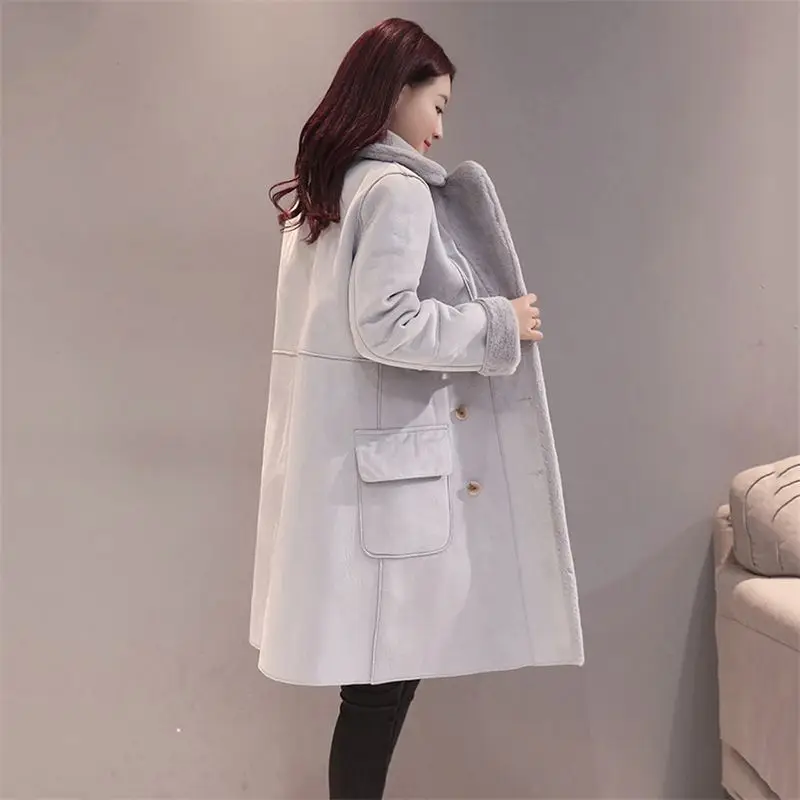 New 2018 Winter Women Lambswool Suede Coats Jacket Thicken Coat Female Casual Warm Long Sleeve Parka Jacket Long Overcoat Q123