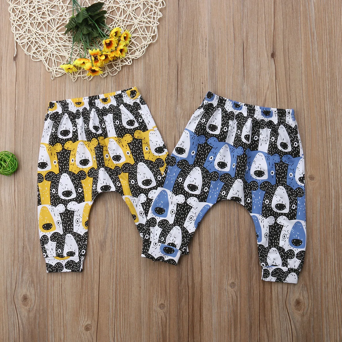 0-3Y детские штаны с рисунками для новорожденных мальчиков и девочек, штаны-шаровары с милым медведем, леггинсы, брюки