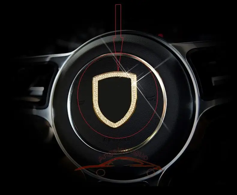 steering wheel gold Angelguoguo Автомобильный логотип на рулевом колесе, декоративная наклейка с блестками/наклейка на логотип автомобиля спереди для Porsche 911 macan Panamera Cayenne - Название цвета: steering wheel gold