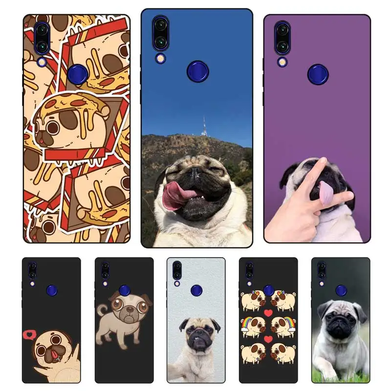 N310 Dog Cute Pug Black Silicone Case Cover For Xiaomi Redmi Note 3 4 4X 5 5A 6 7 Pro Global |