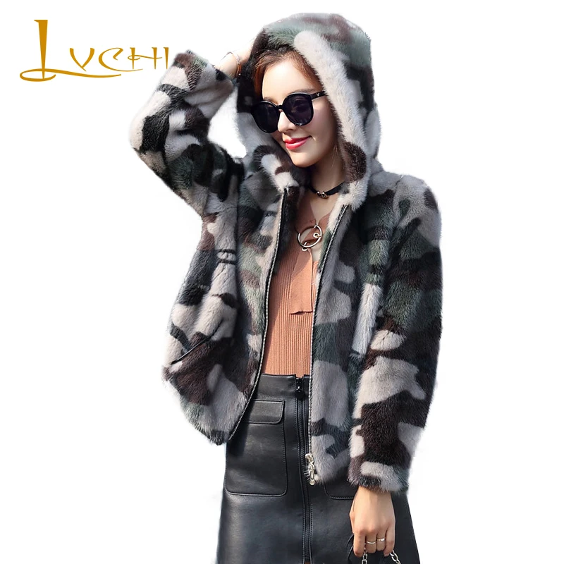 LVCHI 2019 New arrive Stylish Military Camouflage Winter Thick Warm Fur