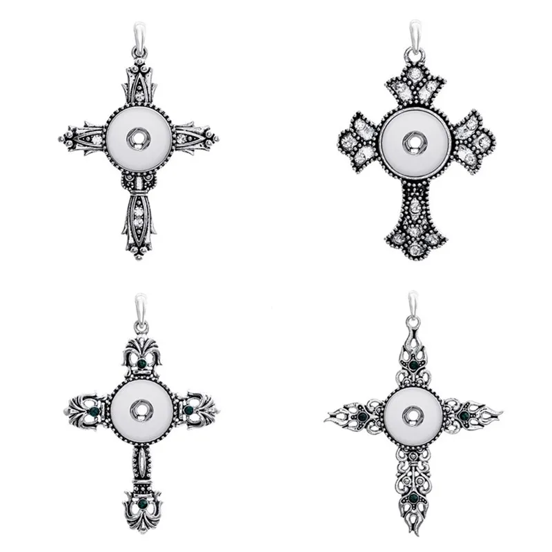 Trendy Rhinestone Cross Pendant Snap Necklace 60cm Keychain Fit 18mm