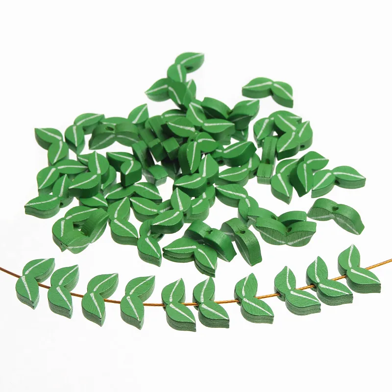 

Green Leaves Shape 50Pcs Wood Spacer Beads For Jewelry Making DIY Wooden Beads Toys For Baby Craft & Pacifier Clip