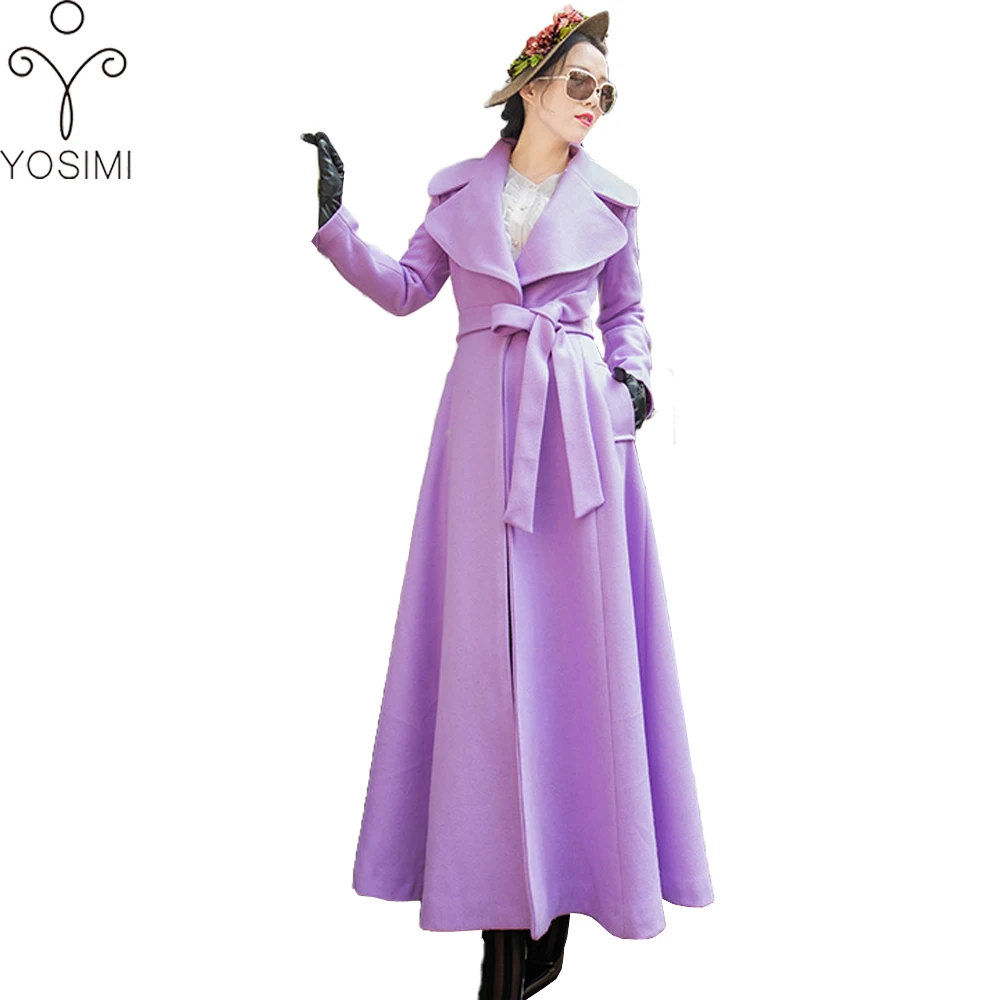 YOSIMI 2018 Autumn Winter Maxi Elegant Wool Long Women Coat Women Purple Plus Size Coat Famale S-XXL Coats and Jackets Women YOSIMI 2018 Autumn Winter Maxi Elegant Wool Long Women Coat Women Purple Plus Size Coat Famale S-XXL Coats and Jackets Women