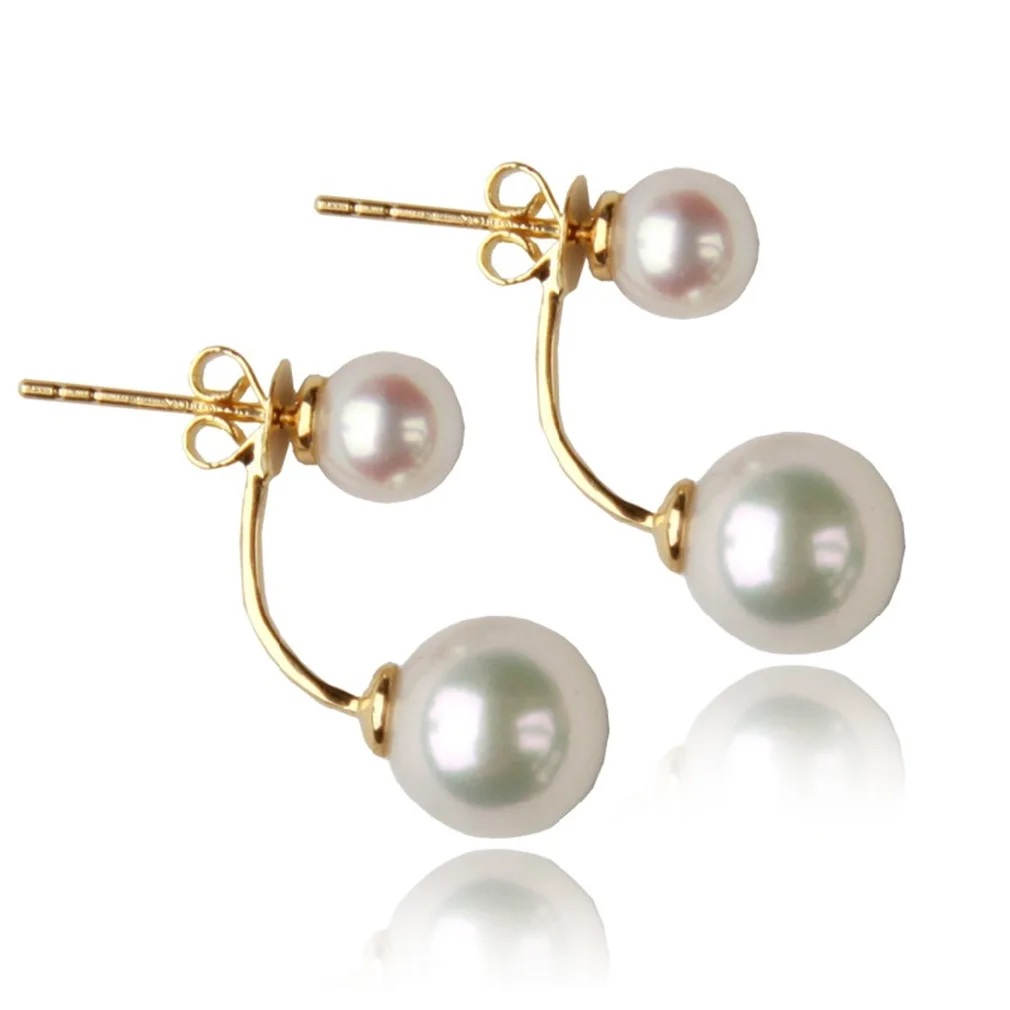 

White Freshwater Pearl Double Beads Gold P Stud Earring Fashion Jewelry For Women A1487