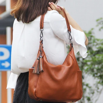 

Fashion 2018 100% Genuine Leather Hobos Bags Women Luxury Brand Designer Leather Shoulder Bag Cowhide Messernger Bag Handbag