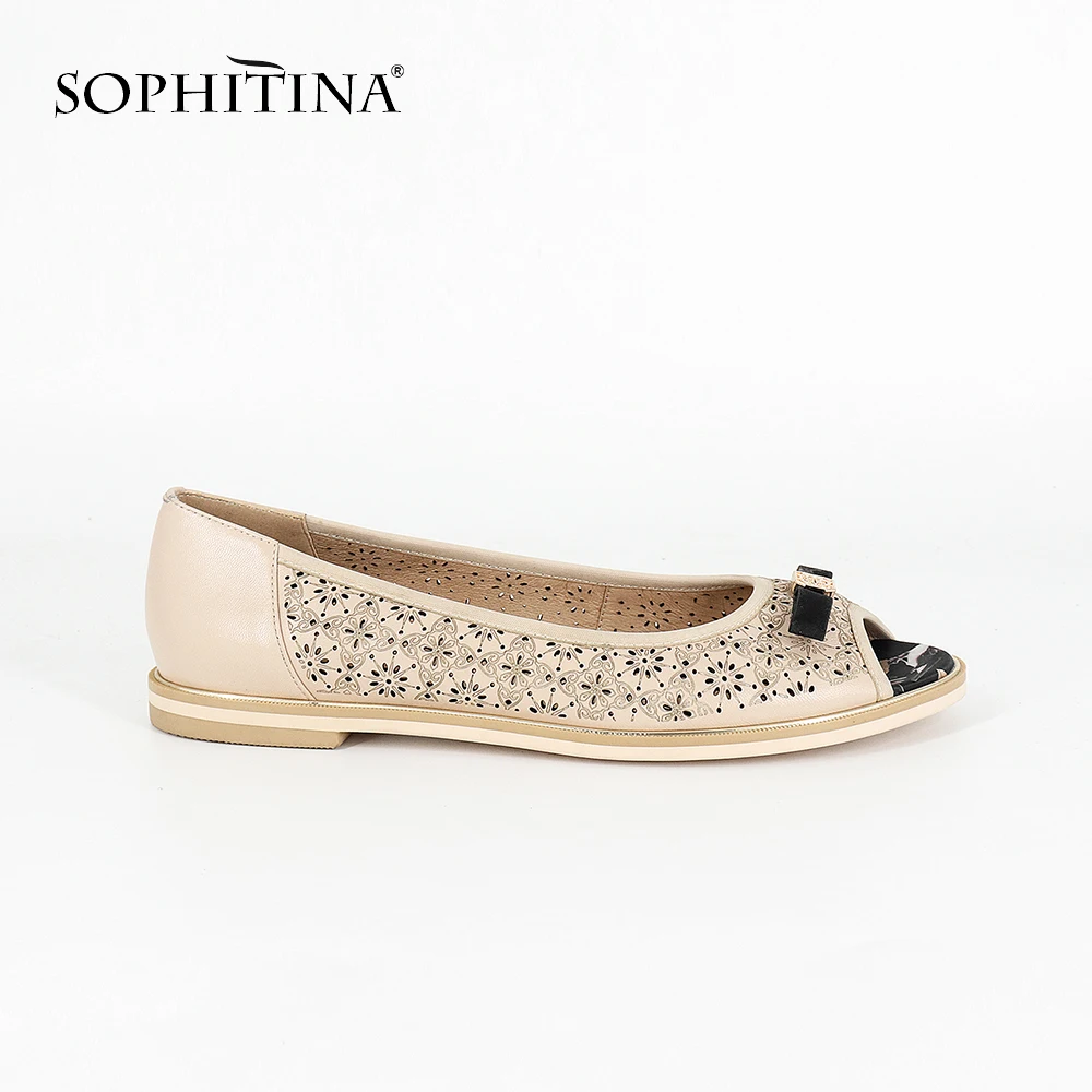 

SOPHITINA Big Size 36-44 Casual Sandals Genuine Leather Shallow Comfortable Flat With Basic Woman Shoes Peep Toe Sandals SC17
