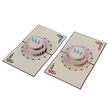 3D ручной работы счастливый день рождения торт поздравительная открытка лазерная резка винтажные приглашения на заказ с конвертом 13*15,5 см