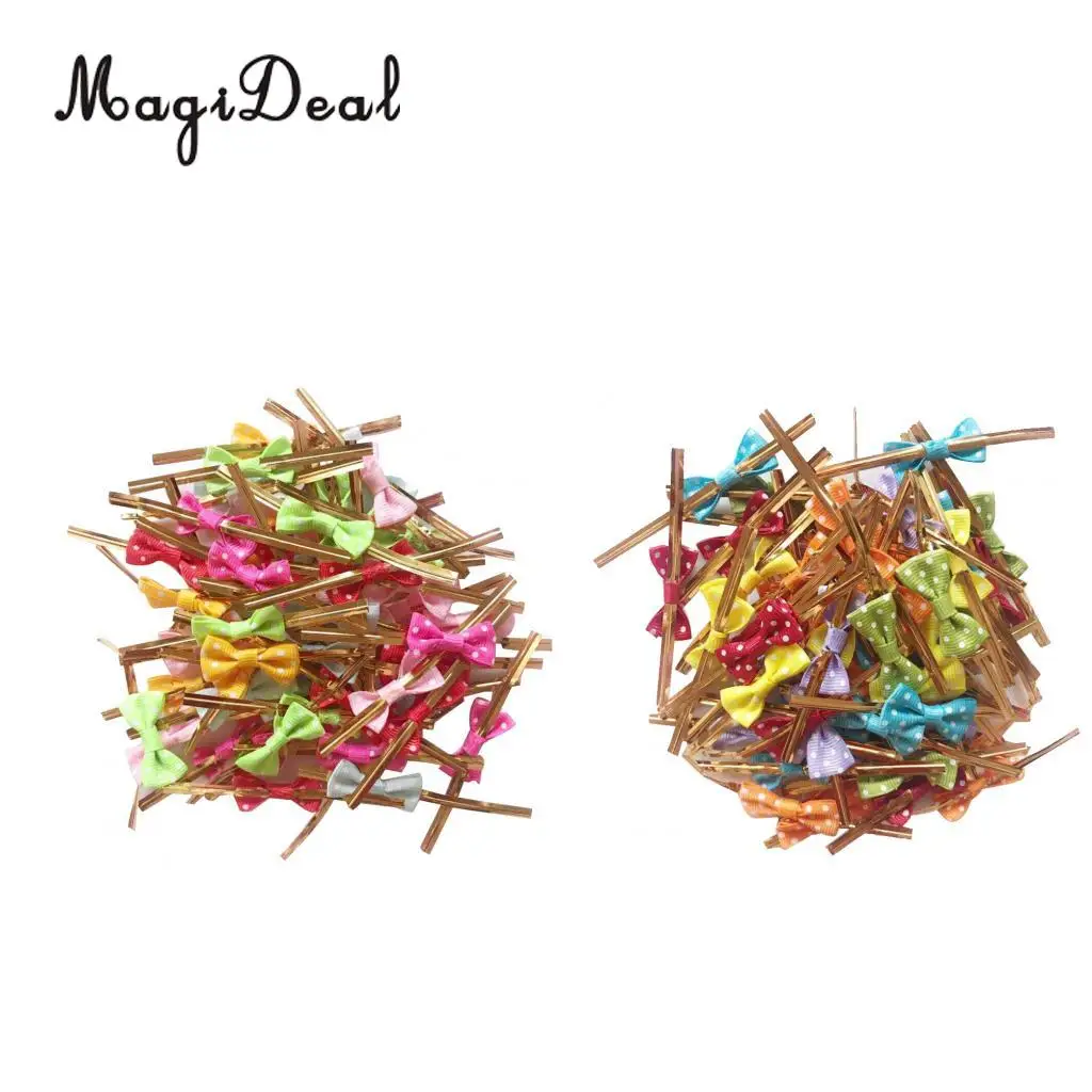 50pcs Cute Bowknot Metallic Twist Ties Wire  for Candy Lollipop Cake Pop Cello Paper Bag Sealing Gift Party Decor Supplies 8cm
