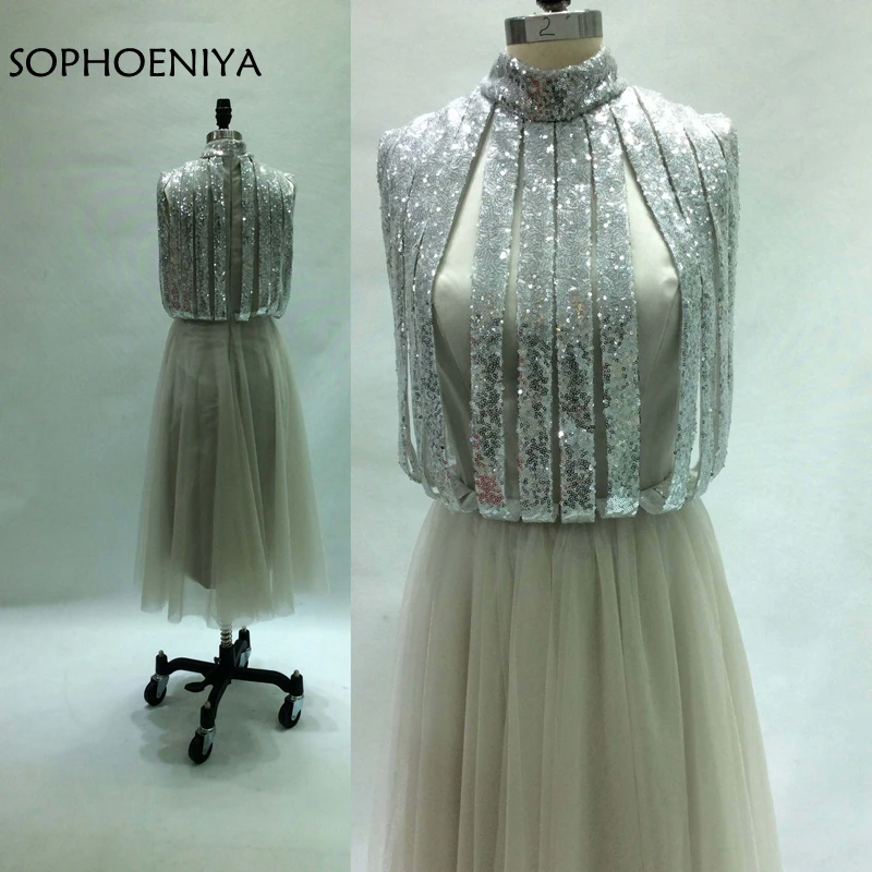 New Arrival Cap sleeve Sequine Lace Formal dress 2019 Ankle length Prom dresses abiye evening gown vestido longo de festa