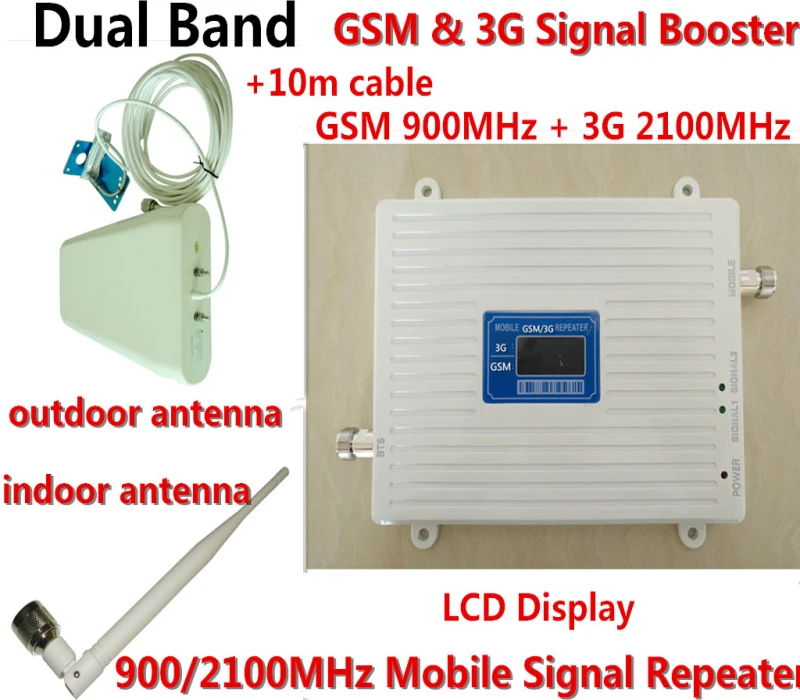 

LCD Display W-CDMA 3G GSM Repeater Dual Band 2G 3G UMTS Mobile Phone Signal Booster GSM Cell Phone Signal amplifier Kits Antenna