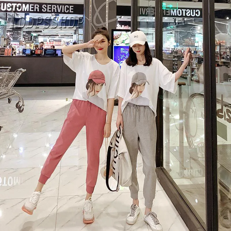 

2019 Good Friends Women Sets Summer T Shirt and Pants Female Sets