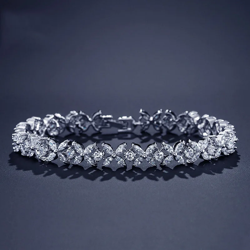 

LISM Exquisite AAA Cubic Zirconia Tennis Cut Round Clear Crystal Chain & Link Bracelets Bangles Bridal Wedding Jewelry