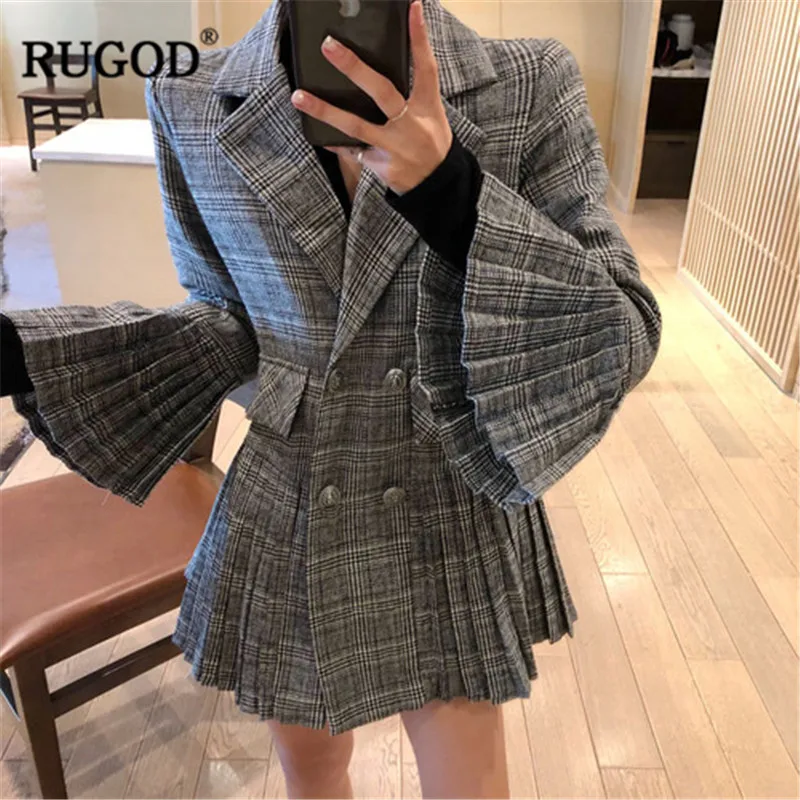 

RUGOD Vintage Plaid Long Women Jacket dress 2019 New Warm Autumn Winter Clothes Women Clothes abrigos mujer invierno 2018