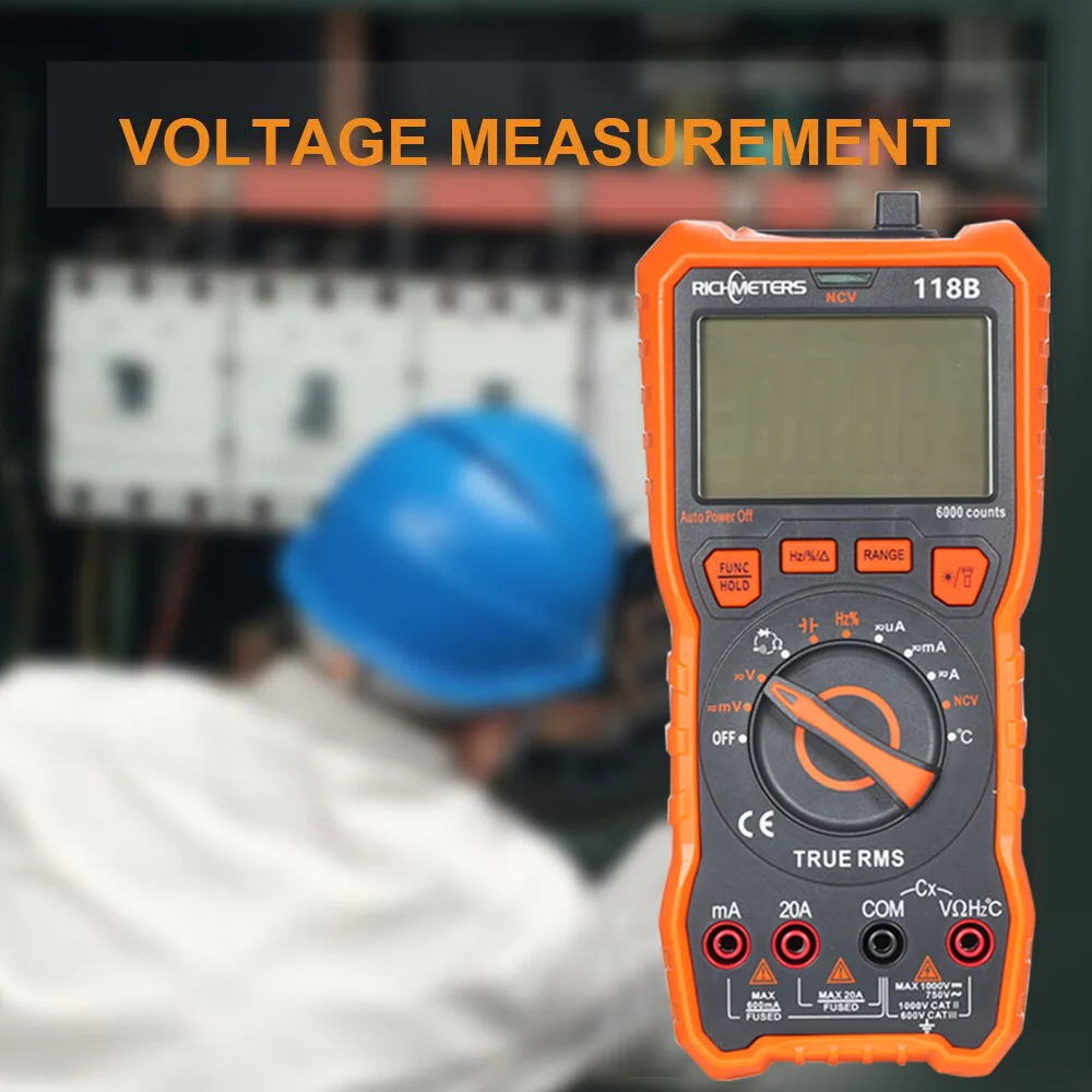 Цифровой мультиметр рихметров 118C 20A 6000 отсчетов NCV HFE True-RMS 100mF емкость магнит AC/DC Напряжение Ток температура