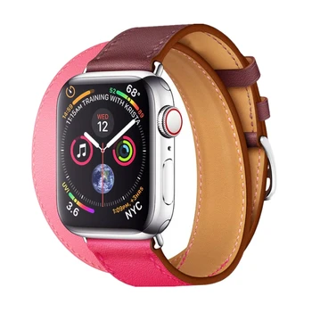 

Stitching Color Genuine Leather Band For Apple Watch 40mm 44mm Strap Replacement Wrist bracelet for iWatch series 4/3/2/1 Belt