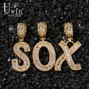 

Uwin Baguette Letters Cz Custom Name Pendant Necklaces&Pendant Bling Cubic Zirconia Full Iced Out HipHop Jewelry Gift