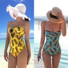 Монокини на бретельках, слитные купальники, ананас, женский купальник, бандаж, бикини, пуш-ап, Мягкий купальник, пляжная одежда, желтый, синий