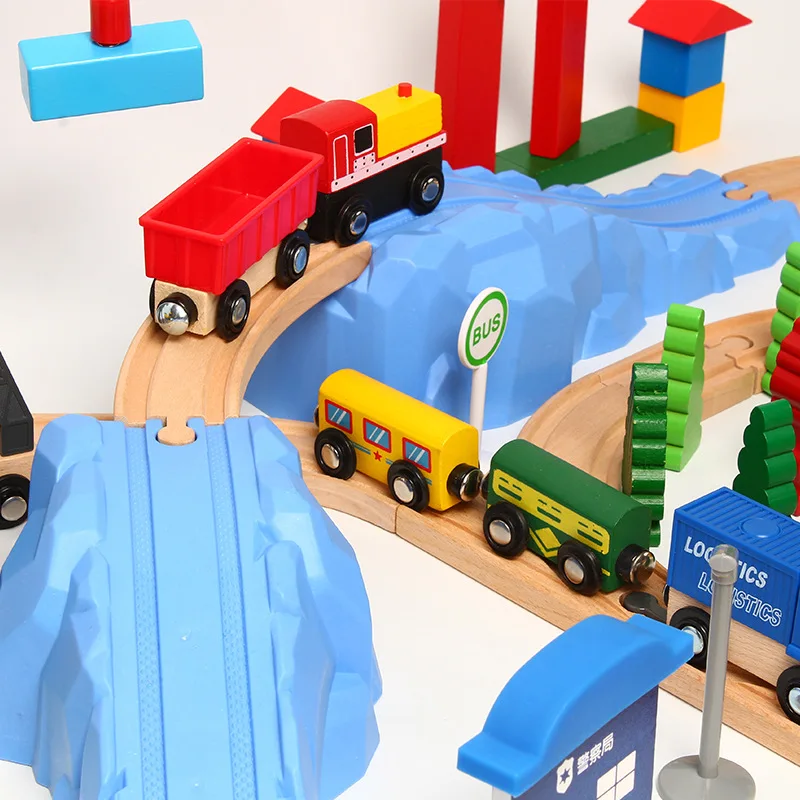 123 шт. строительные блоки железная дорога игрушка интересный деревянный поезд трек набор совместим с другими брендами деревянных гусениц Brio