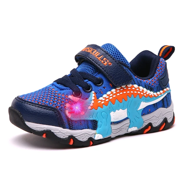 Dinoskulls Sneakers Children Light Up Baby Boys Shoes 3D Dinosaur Mesh