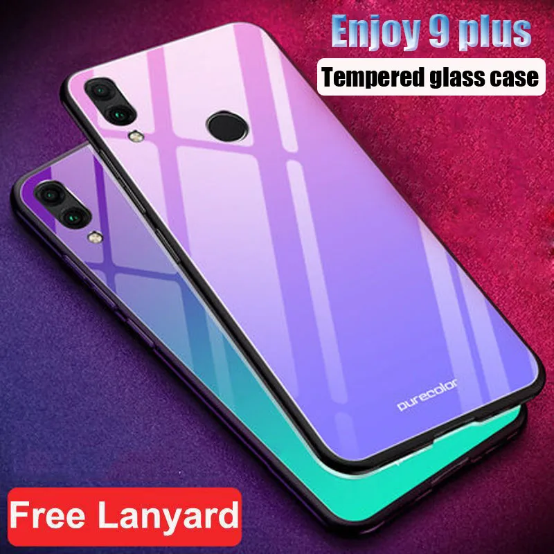 Чехол из закаленного стекла для huawei Enjoy 9 Plus градиентный цвет синий луч Аврора задняя крышка для huawei Enjoy 9 Plus чехол coque