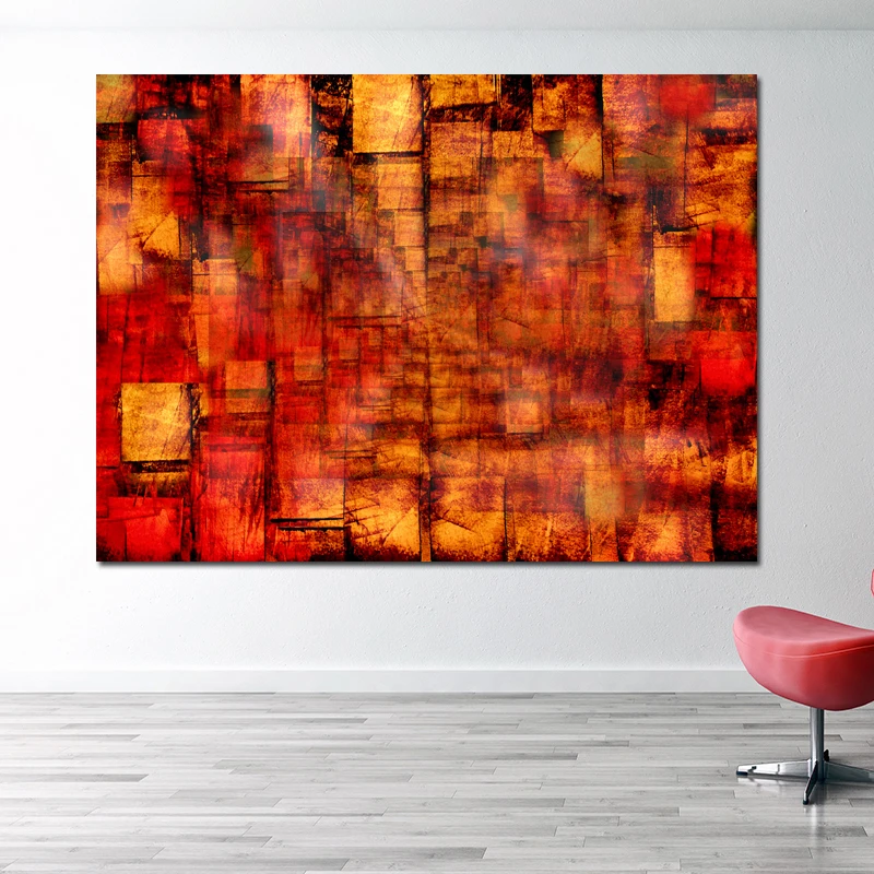 

RELIABLI ART Wall Art Canvas Painting Red Abstract Modular Pictures for Living Room Modern Decorative Pictures Unframed