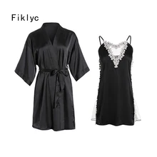 Fiklyc нижнее белье сексуальные женские летние из двух частей кружева и сатиновый, пэчворк ночной халат и платье Наборы Роскошные Женское ночное белье наборы