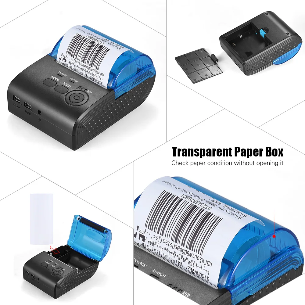Aibecy термопринтер портативный мини принтер 58 мм Bluetooth USB для чеков билетов POS