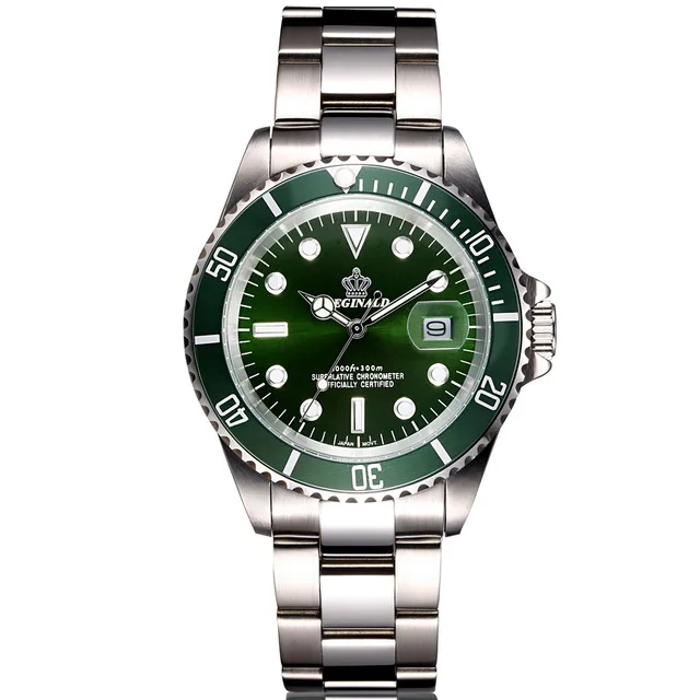 Мужские спортивные кварцевые часы от бренда REGINALD со стальным ремешком, бизнес часы, водонепроницаемые золотые часы, Relogio Masculino - Цвет: Silver green