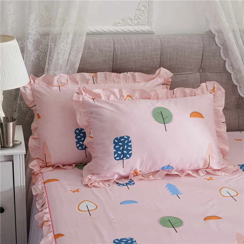 

Two pcs/lot 100% Cotton Printing Pillowcases 48*74cm Single Pillow Cover with Ruffle edge XHA5
