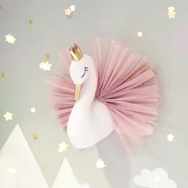 

Flamingo Swan Lovely Golden Crown Swan Flamingo Wall Art 3D Kids Toys Girl Pink Goose Swan Doll Stuffed Toy Soft Animal Dolls