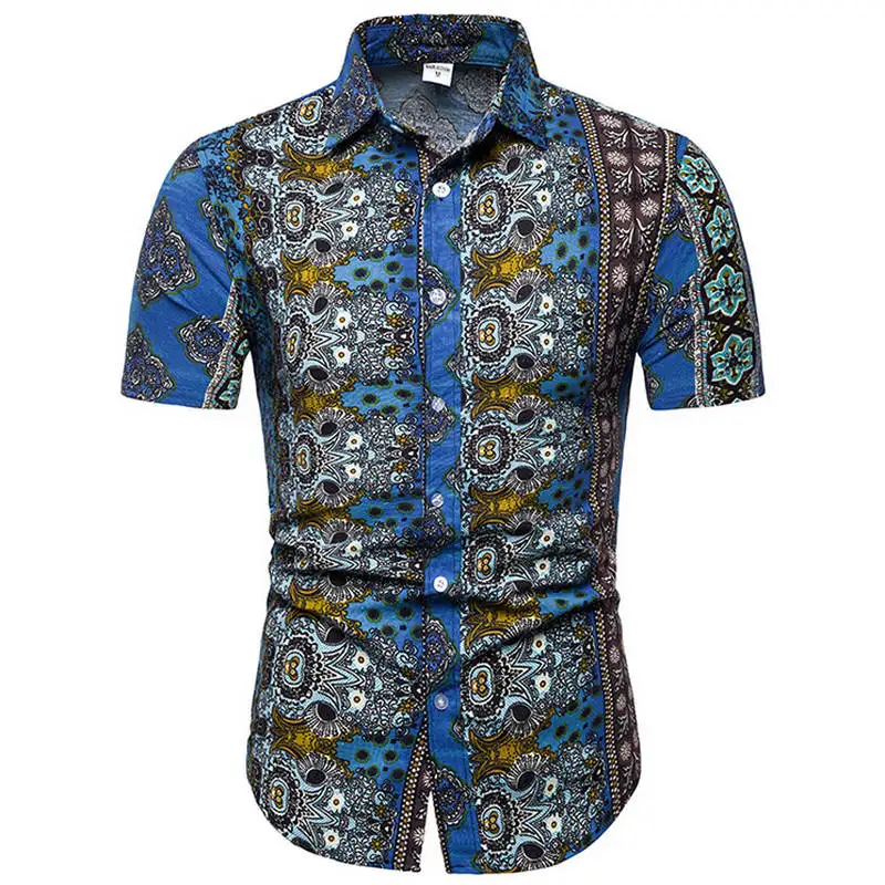 Мужская пляжная гавайская рубашка тропическая летняя рубашка с коротким рукавом мужская брендовая одежда повседневные свободные хлопковые рубашки на пуговицах размера плюс - Цвет: TC33 blue
