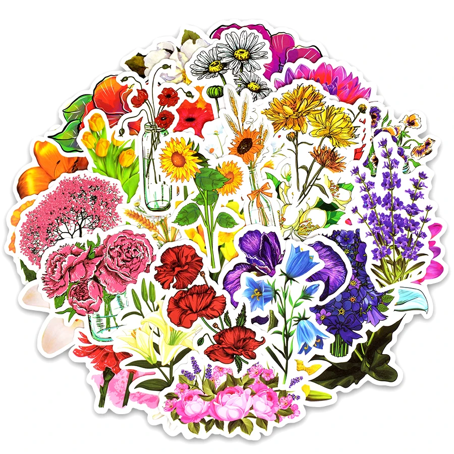 

50pcs Colorful Flower Stickers Car Bicycle Laptop Guitar Suitcase Skateboard Flower Style Graffiti Sticker For Children's Gifts
