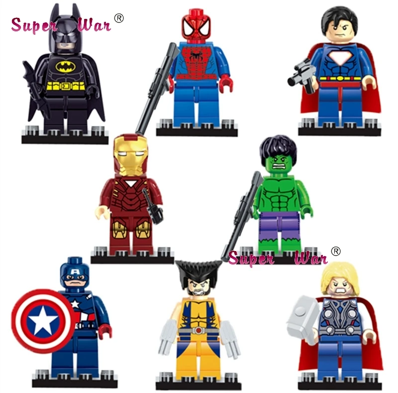 

1Set Marvel Comics Series 6 The Avengers Thor Iron-man Hulk Batman Super Man Wolverine building blocks toys for children