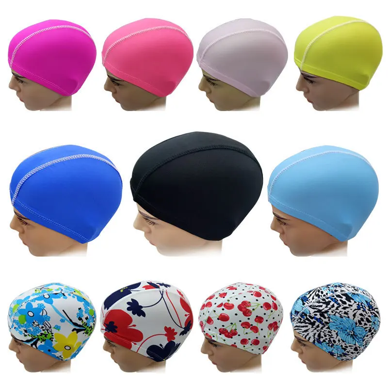 

Elastic Waterproof PU Fabric Protect Ears Long Hair Sports Swim Pool Hat Swimming Cap Free size for Men & Women Solid Color