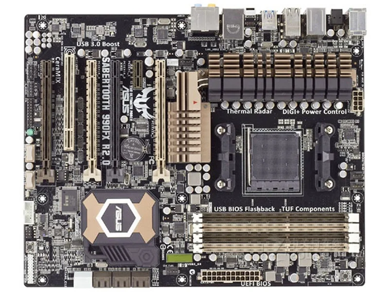 

Asus SABERTOOTH 990FX R2.0 Motherboard AMD 990FX Socket AM3+ DDR3 32GB SATA3 USB3.0 ATX Mainboard