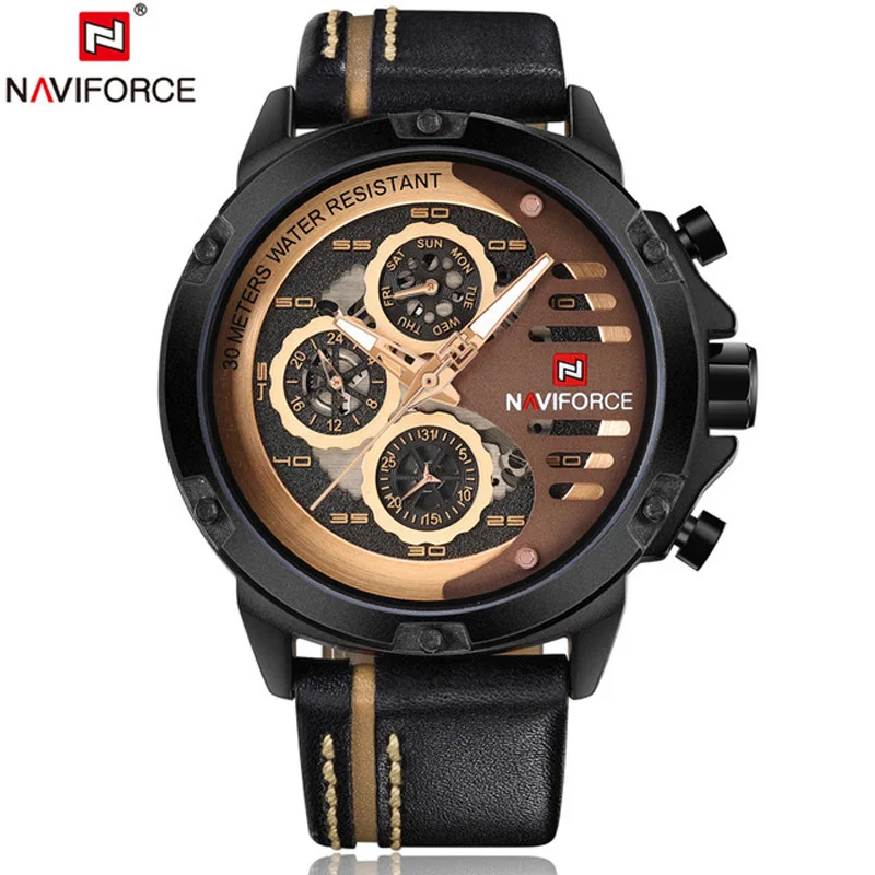 Человек Watch Sport необычные мужские часы лучший бренд класса люкс в стиле милитари из натуральной кожи кварц мужской часы NAVIFORCE 9110 - Цвет: Цвет: желтый