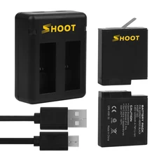 SHOOT 2pcs 1220mAh Battery and Dual Port Battery Charger for GoPro Hero 5 Black Action Camera Go Pro Accessory Set