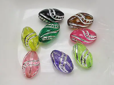 

200 Mixed Colour Sparkling Silver Stripes Acrylic Oval Tube Beads 8X13mm