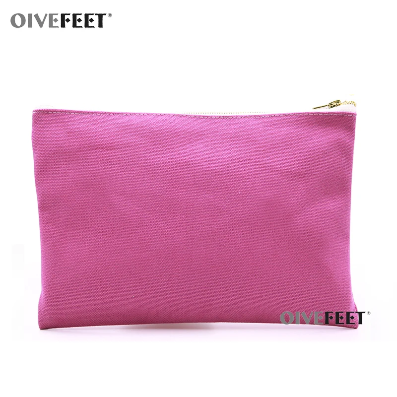 

OIVEFEET,Plain 16oz Pink Rose Cotton Canvas Cosmetic Bag Travel Toiletry Makeup Gold Zipper Pouch Bag, 8 colors available