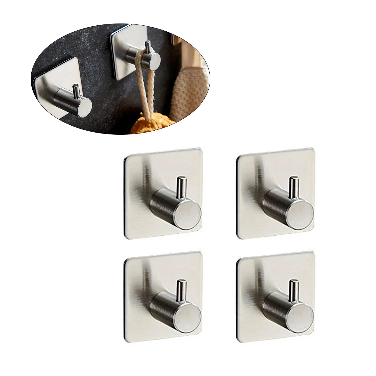4 Pcs Stainless Steel Hooks Hanger Key Purse Hooks Self Adhesive Heavy