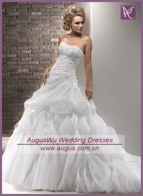 Дешевые Awb0910 2012 новый совок декольте аппликация белый свадебное платье...